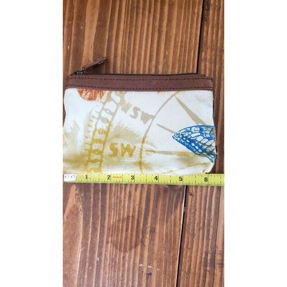 Tommy Bahama Canvas Zipper Pouch With Tropical Nautical Print & Leather Details - Picture 8 of 9